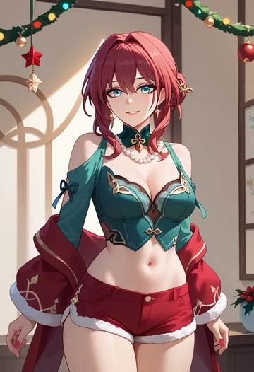 star rail,ruan mei,Christmas,red velvet shorts  - AI generated anime art